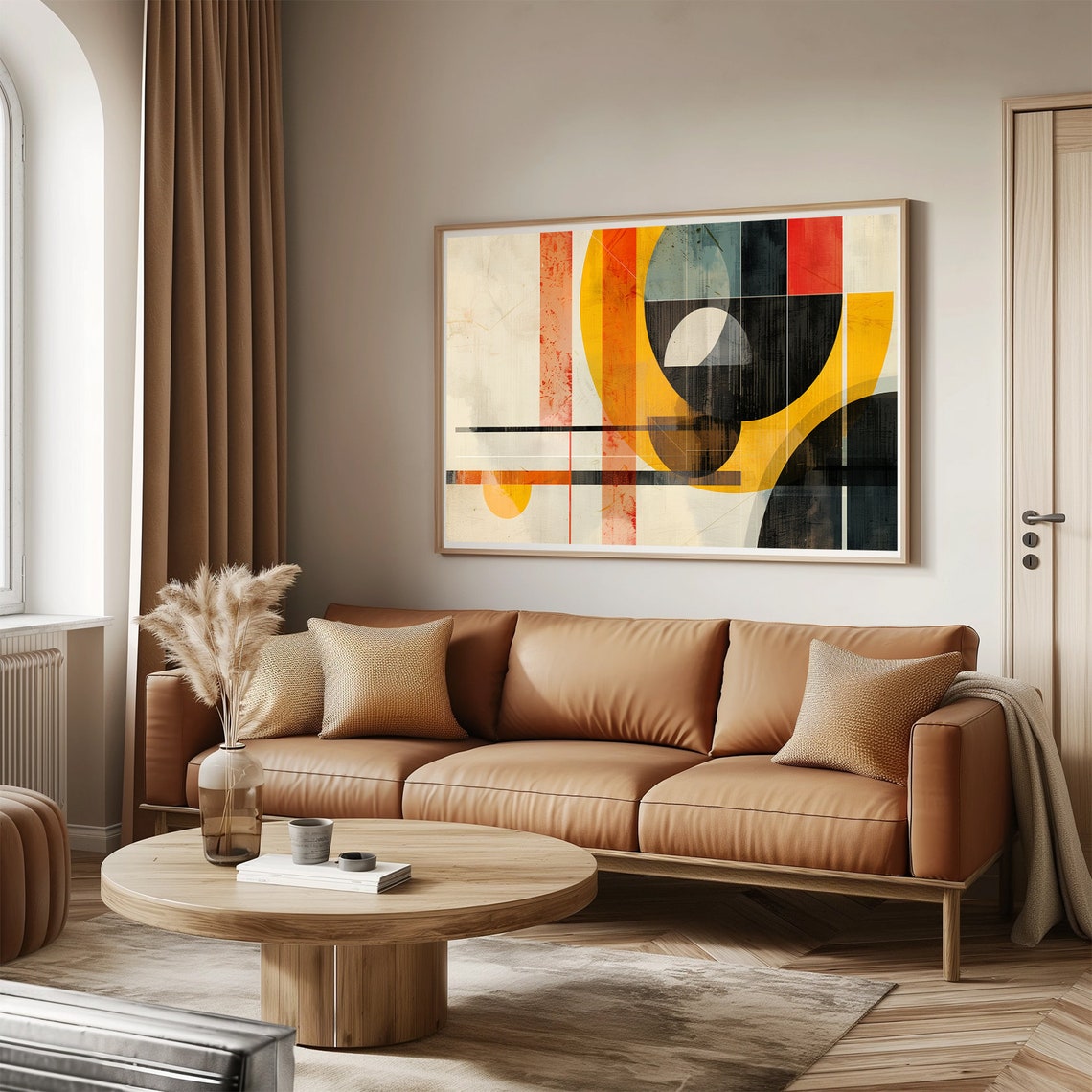 Bauhaus Geometric Abstract Painting Orange Sun Circle Black Art Poster - Image 3