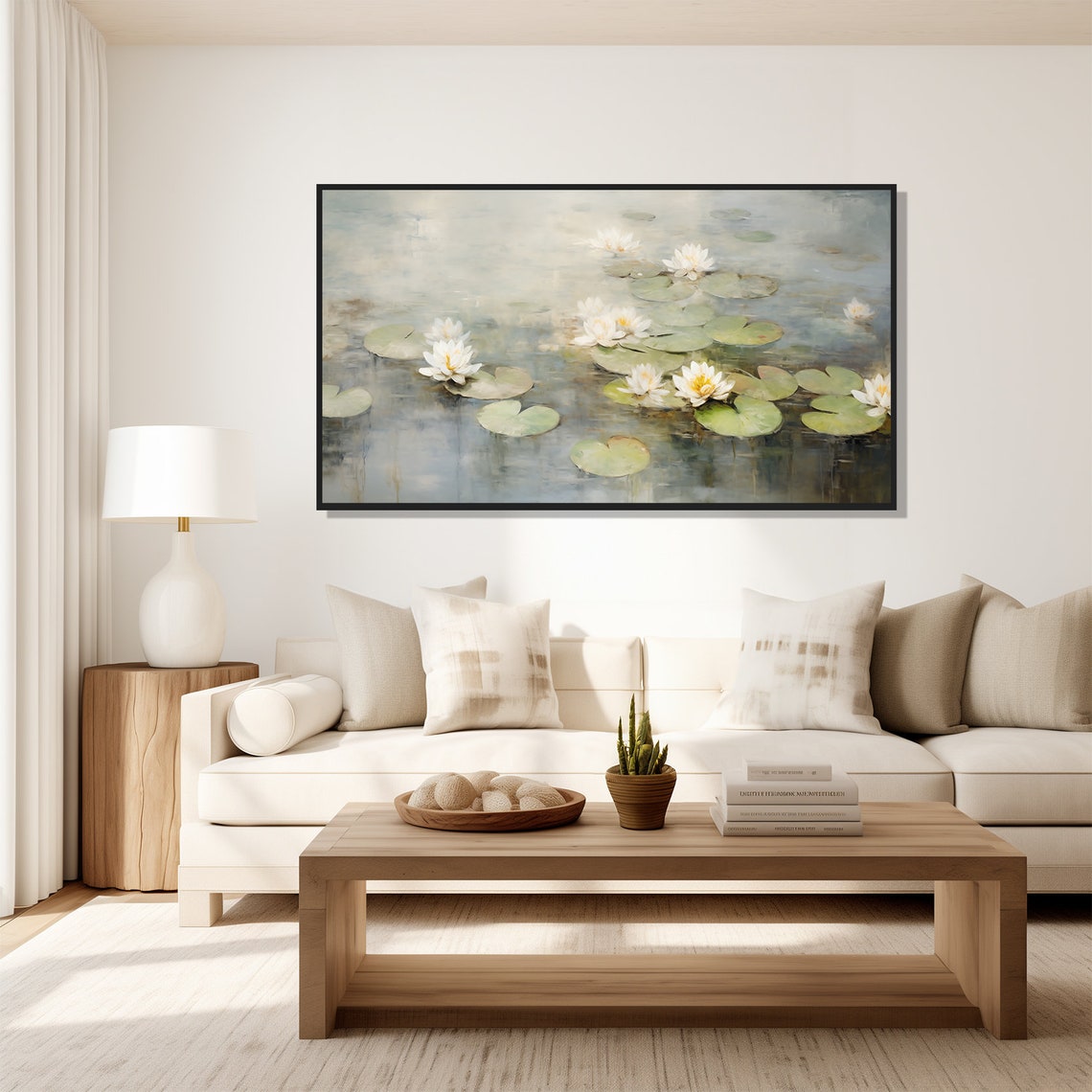 Vintage Lilypad Pond Oil Painting Wall Art Print Frame Tv Art Tv - Image 4