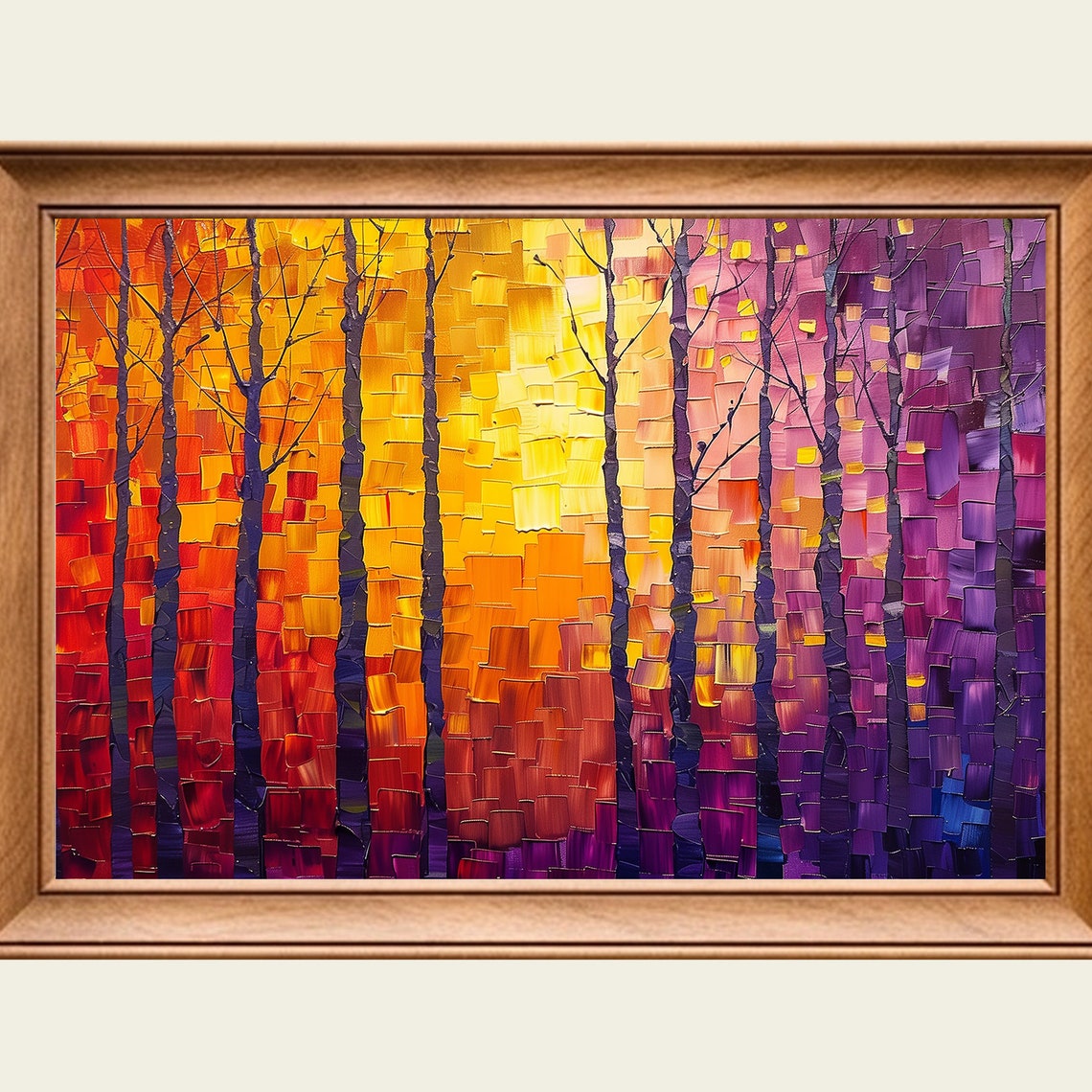Impasto Forest Sunset Gradient Trees Modern Abstract Painting Wall Art