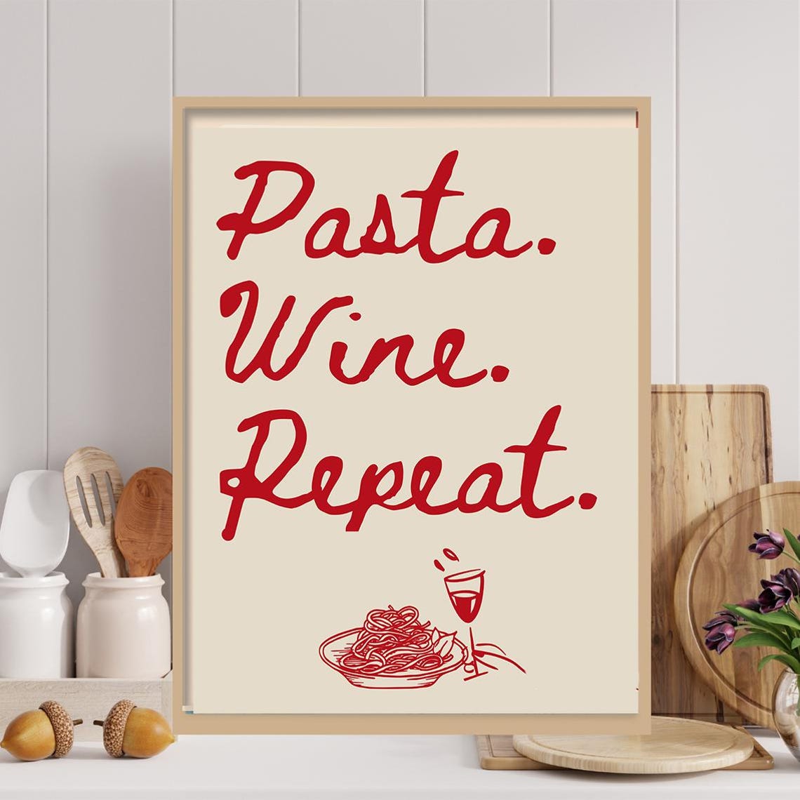Pizza Wine Repeat - Italian Kitchen Art Print - Image 4