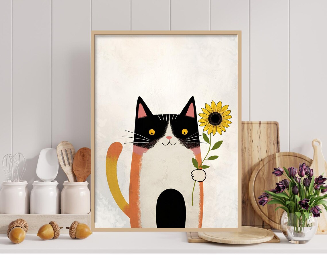 Cat Wall Art, Boho Door View Feline Print - Image 6