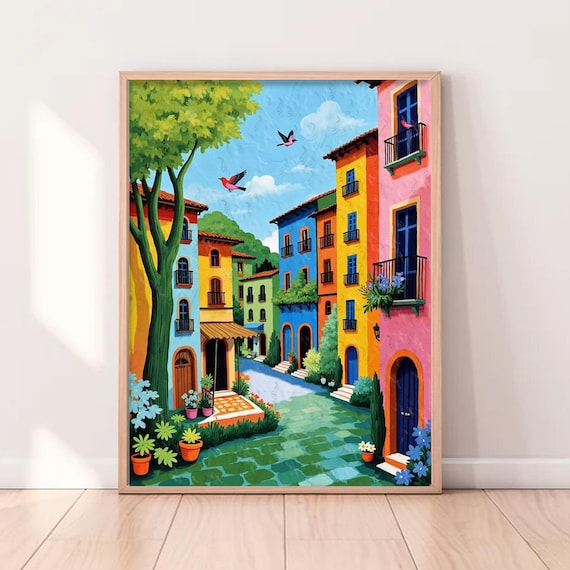 Boho Birds In Sky, Urban Landscape Art Print