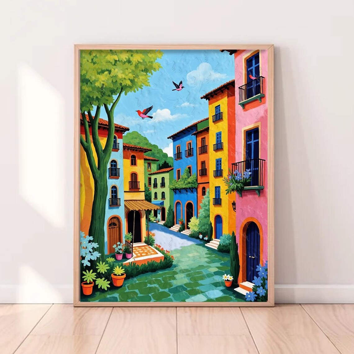 Boho Birds In Sky, Urban Landscape Art Print