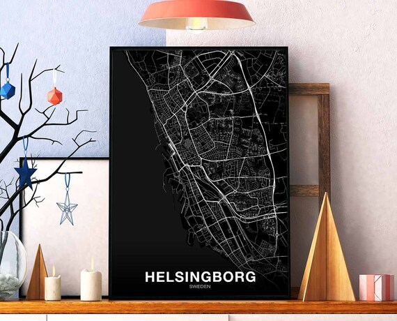 Helsingborg Sweden Map Poster Black White Hometown City Print Modern Home Decor Office Decoration Wall Art Dorm Bedroom Gift