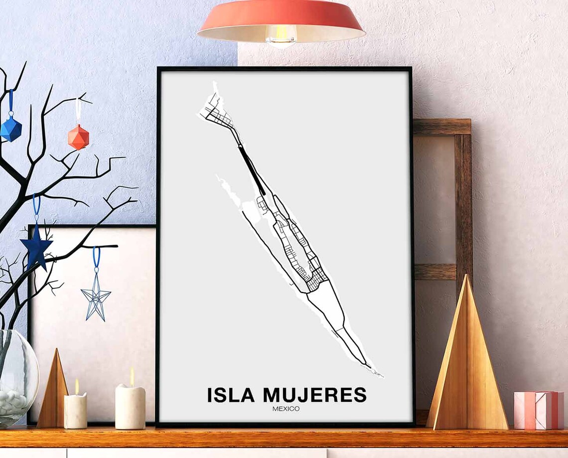 Isla Mujeres Mexico Map Poster, Modern Travel Print