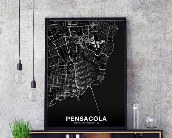 Pensacola Florida Fl Usa Map Poster Black White Hometown City Print Modern Home Decor Office Decoration Wall Art Dorm Bedroom Gift