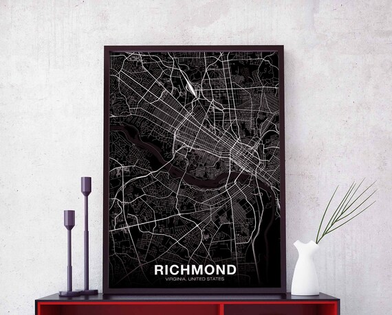 Richmond Virginia Map Poster Hometown City Print Modern Home Decor Office Decoration Wall Art Dorm Bedroom Gift