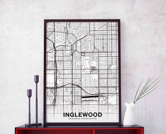 Inglewood CA USA Map Poster, Modern Home Decor