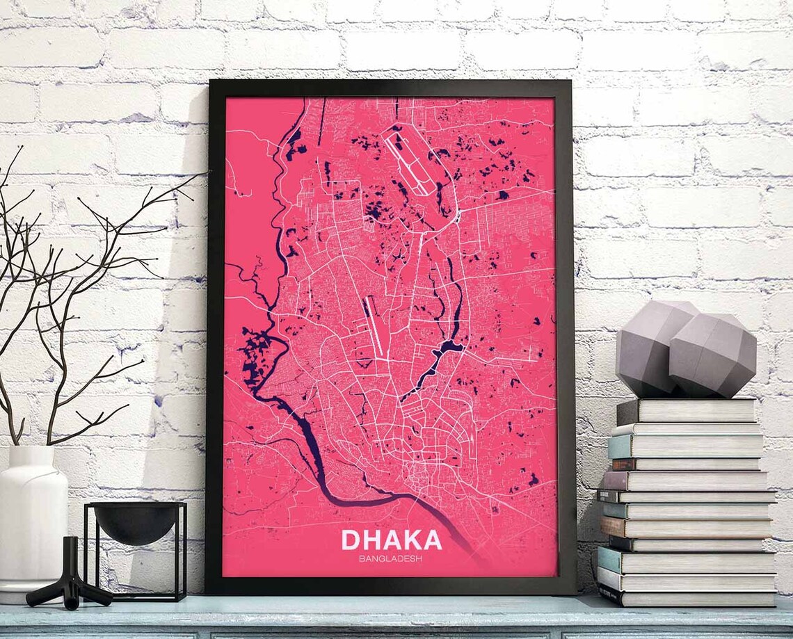Dhaka Bangladesh Red Modern Minimalist Capital City Street Map Poster