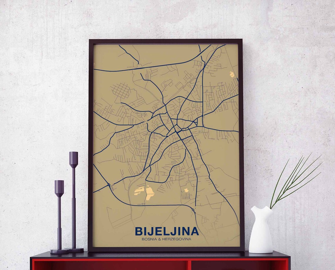 Bijeljina Bosnia Herzegovina Navy Street Map City Poster Art