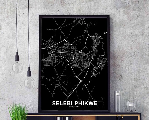 Selebi Phikwe Botswana Map Poster Black White Hometown City Print Modern Home Decor Office Decoration Wall Art Dorm Bedroom Gift