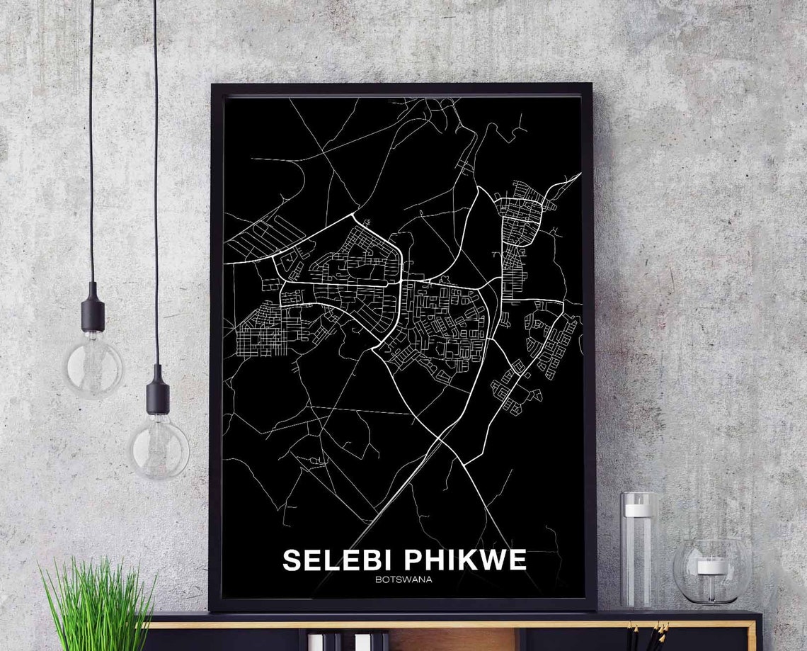 Selebi Phikwe Botswana Black Background City Street Map Poster