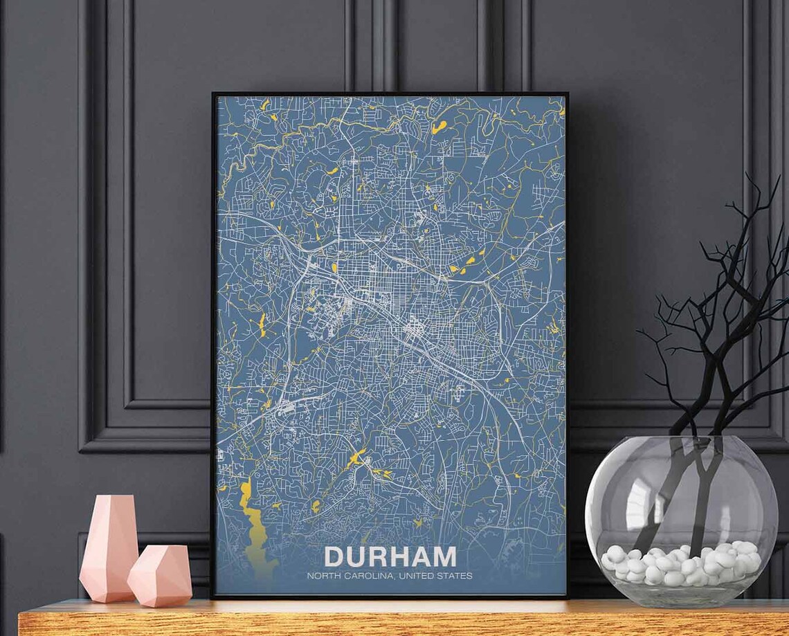 Durham North Carolina USA Street Map Blue Modern City Poster