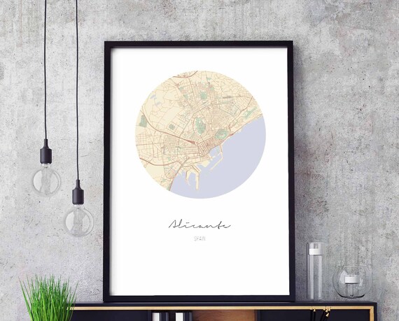 Alicante Spain Circular City Map Minimalist Nordic Wall Decor Poster