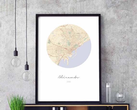 Alicante Spain Map Poster Wall Decor Design Modern Minimal Nordic Travel Bedroom Home Art Vintage Retro Dorm Nursery Housewarming