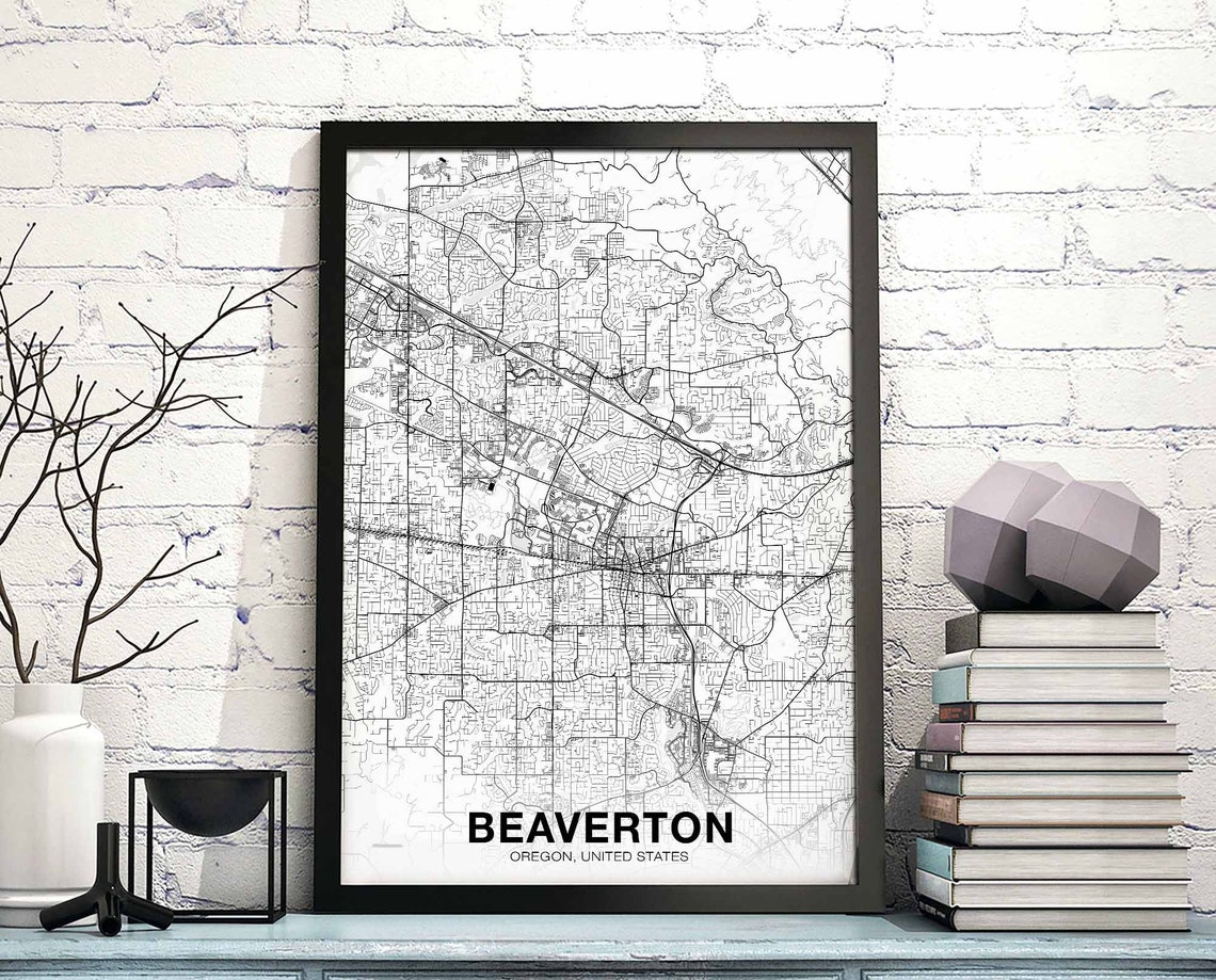 Beaverton Oregon Minimalist Street Map Black White Art Print