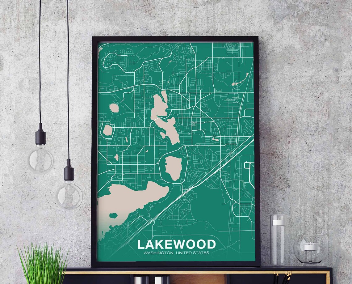 Lakewood Washington Green Street Map Minimal City Poster Art
