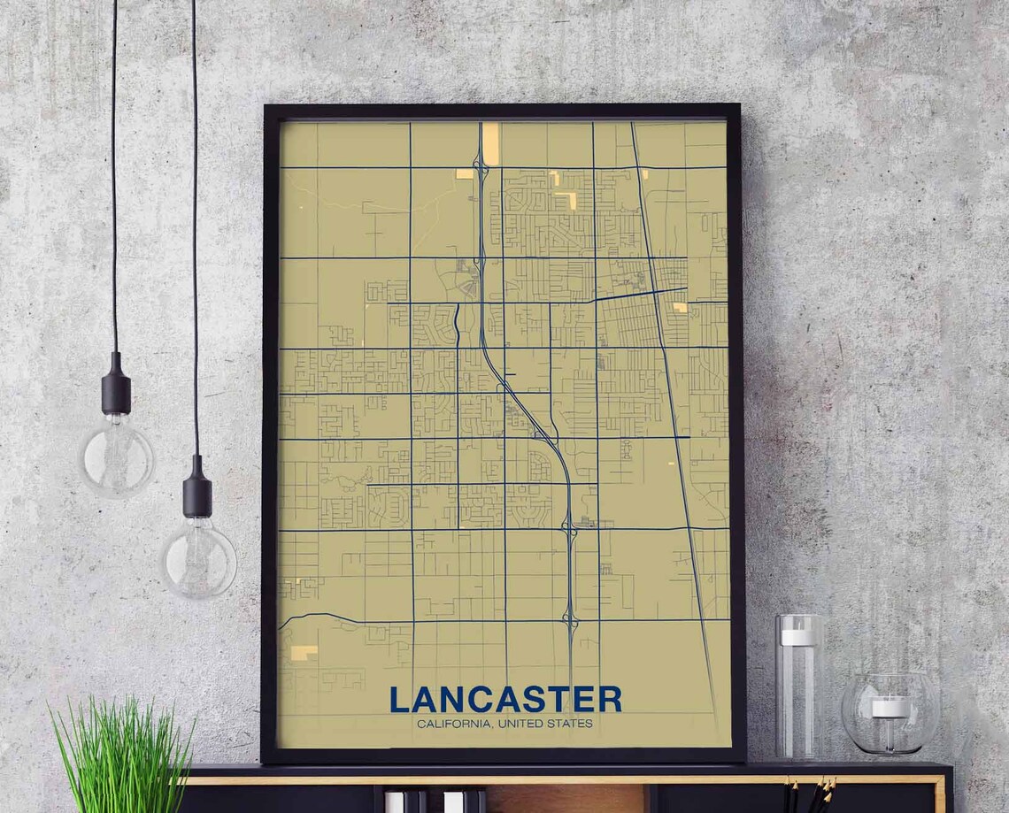 Lancaster California Olive Green Modern Street Map City Poster