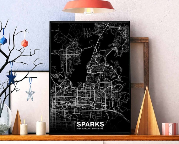 Sparks Nevada Nv Usa Map Poster Black White Hometown City Print Modern Home Decor Office Decoration Wall Art Dorm Bedroom Gift