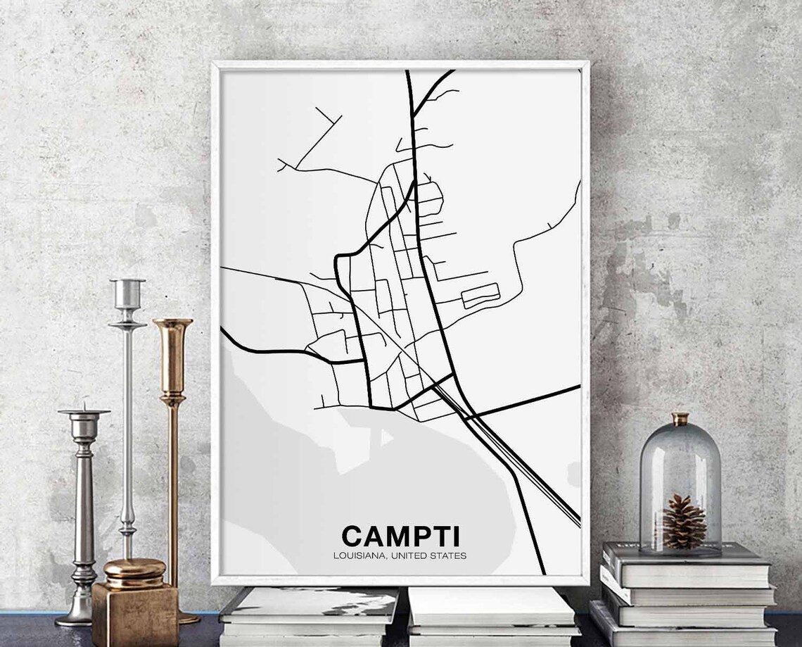 Campti Louisiana City Street Map Minimalist Black And White Poster