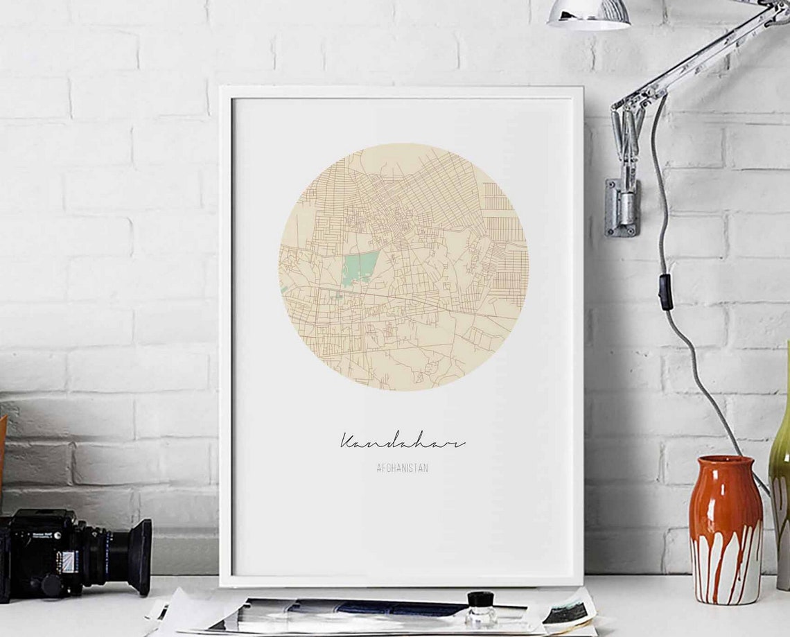 Kandahar Afghanistan Circle Map Poster Minimalist Round City Art
