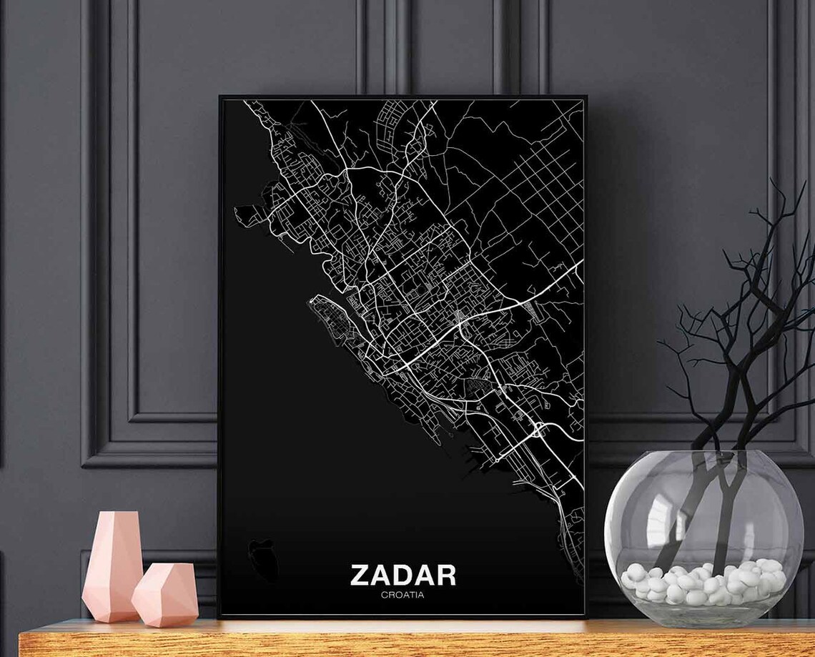 Zadar Croatia Map Poster, Modern Home Decor