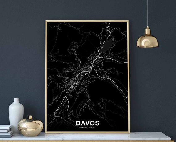 Davos Switzerland Map Poster Black White Hometown City Print Modern Home Decor Office Decoration Wall Art Dorm Bedroom Gift