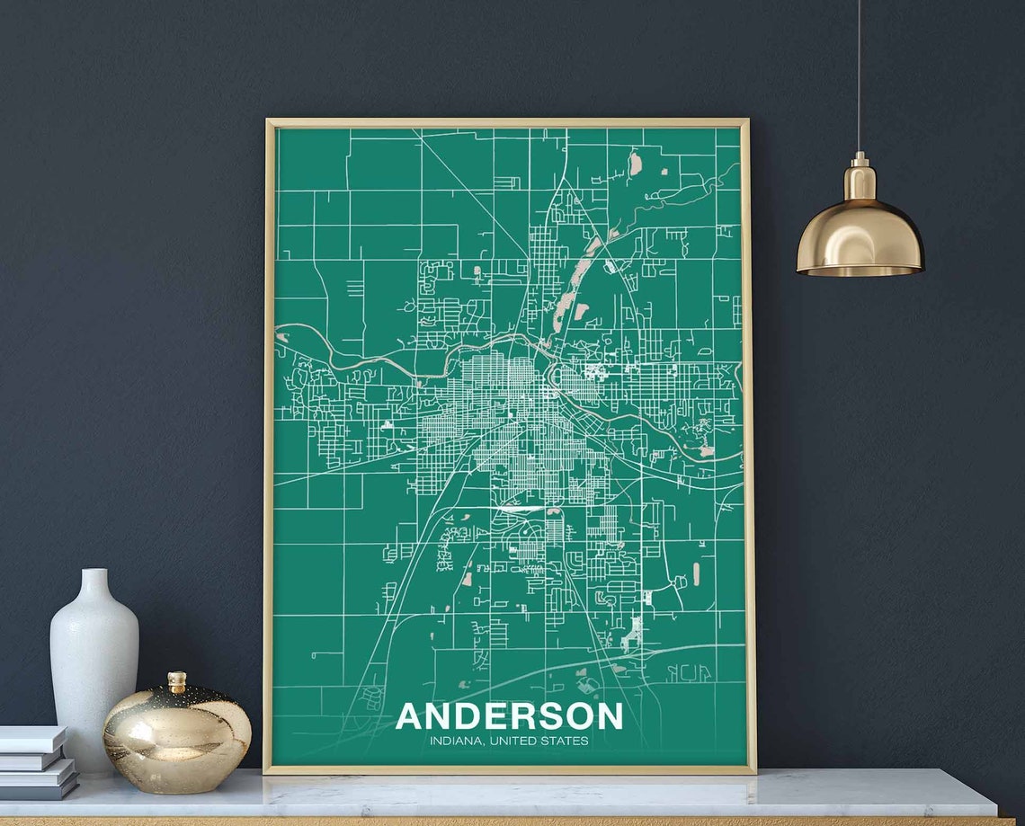 Anderson Indiana United States City Map Emerald Green Modern Poster