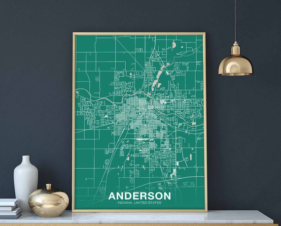 Anderson Indiana In Usa Poster Color Hometown City Print Modern Home Decor Office Decoration Wall Art Dorm Bedroom Gift