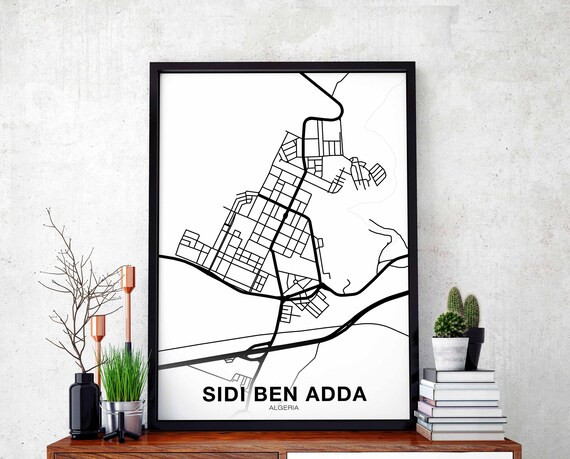 Sidi Ben Adda Algeria Map Poster Hometown City Print Modern Home Decor Office Decoration Wall Art Dorm Bedroom Gift