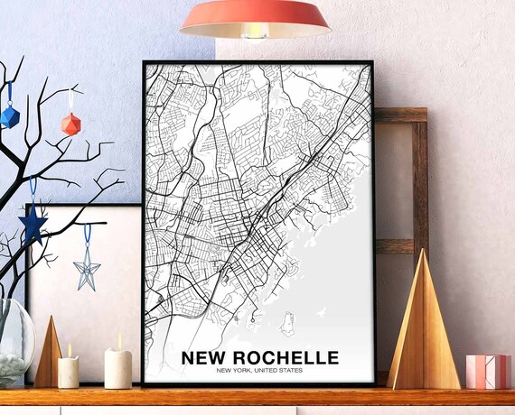 New Rochelle York Ny Usa Map Poster Black White Hometown City Print Modern Home Decor Office Decoration Wall Art Dorm Bedroom Gift