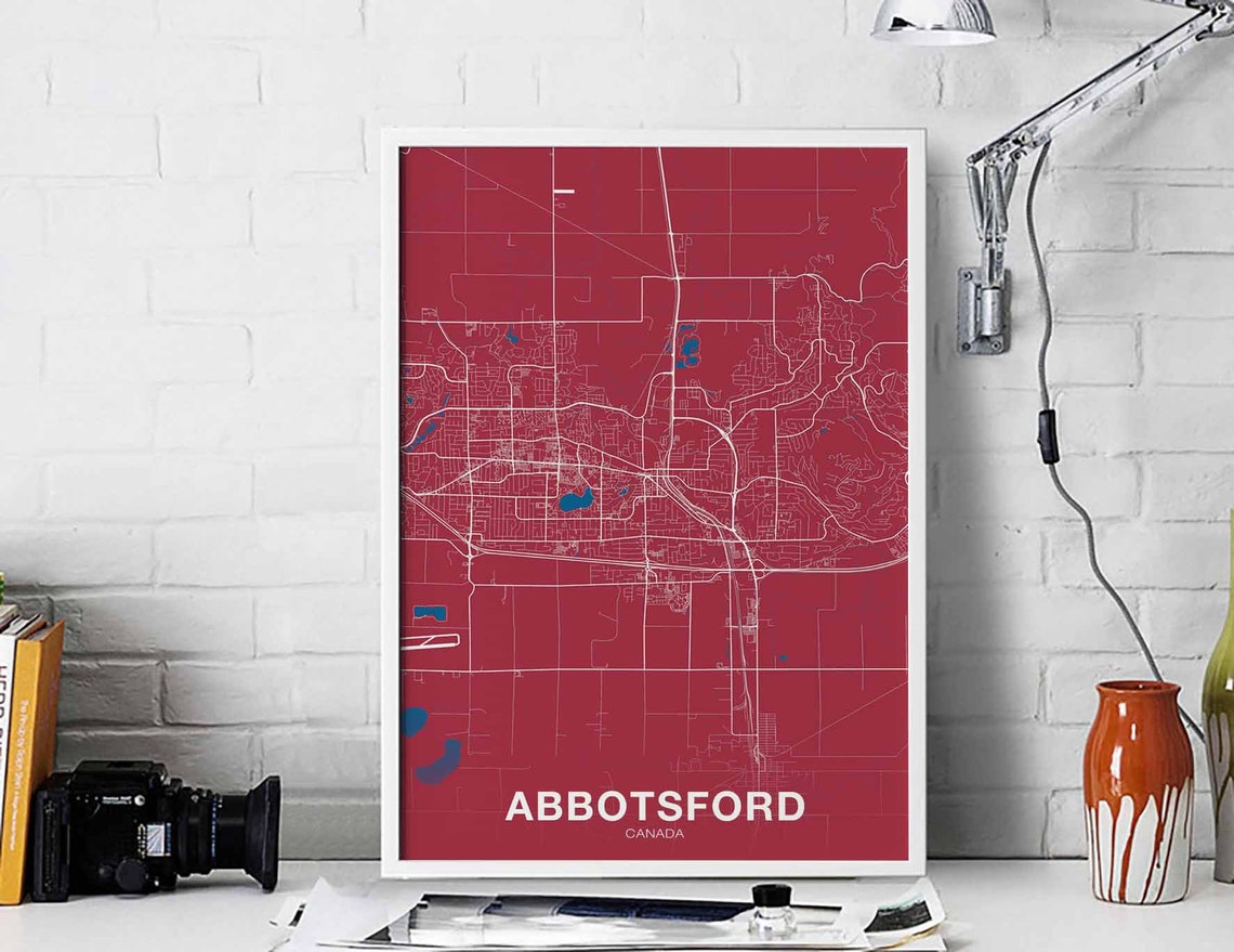 Abbotsford Canada City Map Poster Bold Red Minimalist Street Grid Art