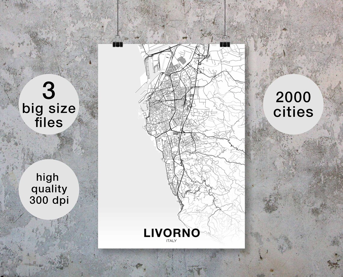 Livorno Italy Map Poster, Modern Home Decor