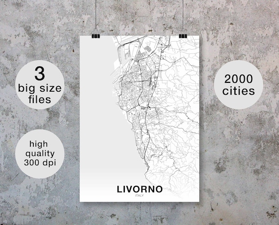 Livorno Italy Map Poster, Modern Home Decor