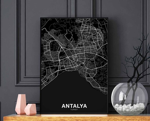 Antalya Turkey Map Poster Black White Hometown City Print Modern Home Decor Office Decoration Wall Art Dorm Bedroom Gift