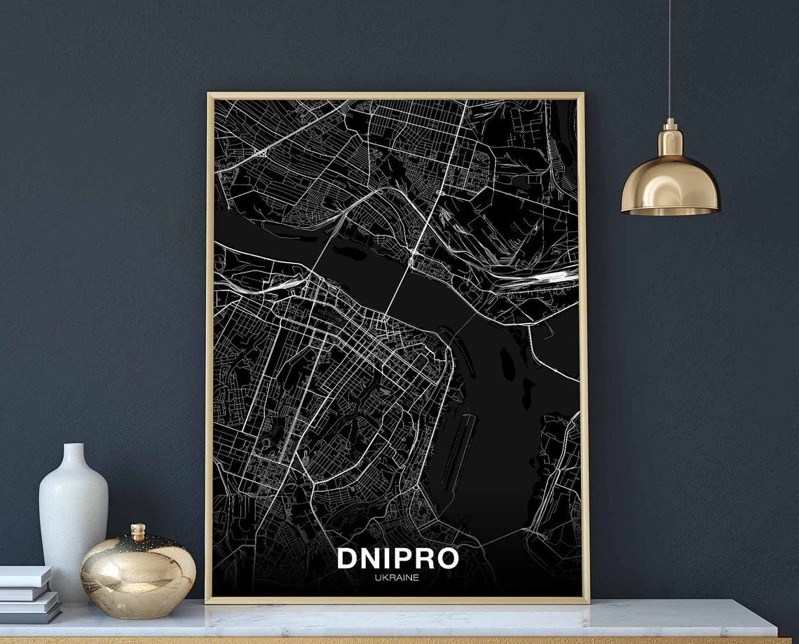 Dnipro Ukraine City Map Poster Black And White Minimal Street Grid Art