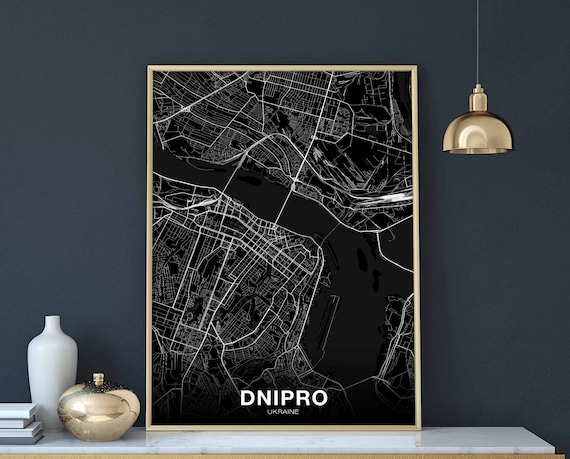 Dnipro Ukraine Map Poster Black White Hometown City Print Modern Home Decor Office Decoration Wall Art Dorm Bedroom Gift