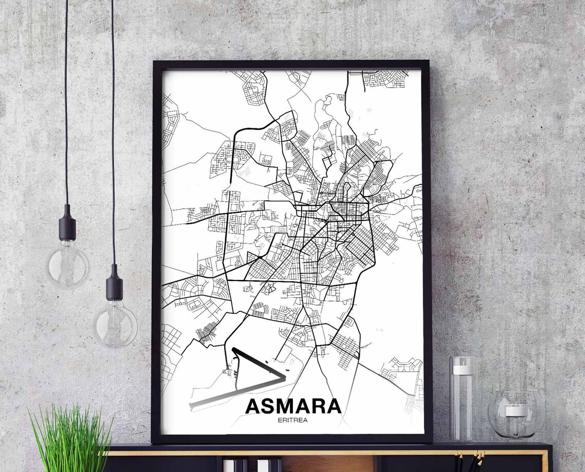 Asmara Eritrea Map Poster, Modern Home Decor