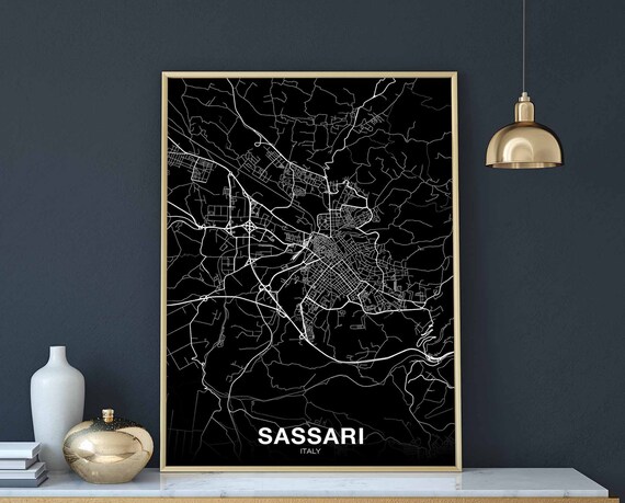 Sassari Italy Map Poster Black White Hometown City Print Modern Home Decor Office Decoration Wall Art Dorm Bedroom Gift