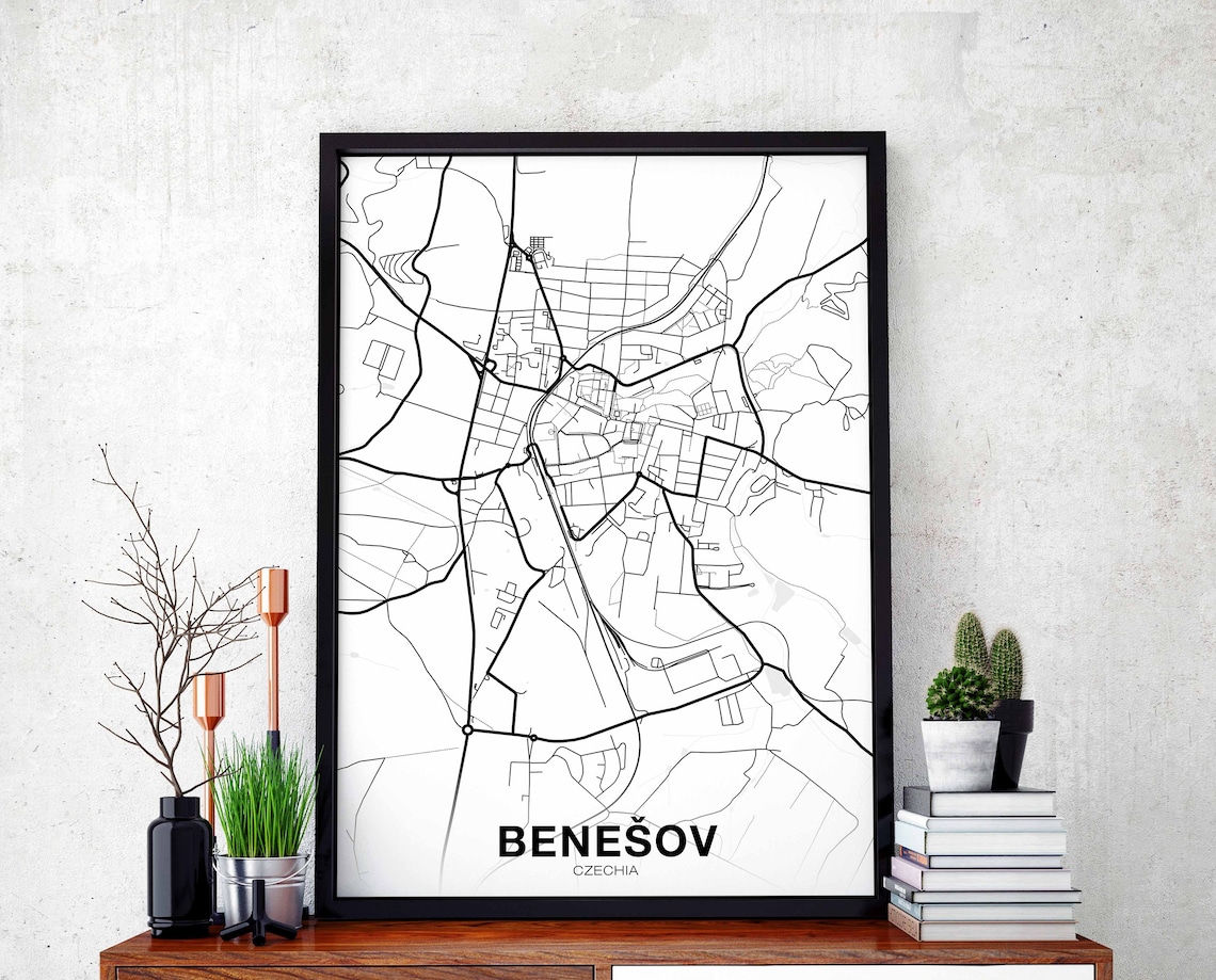 Benesov Czechia Map Poster, Modern Home Decor