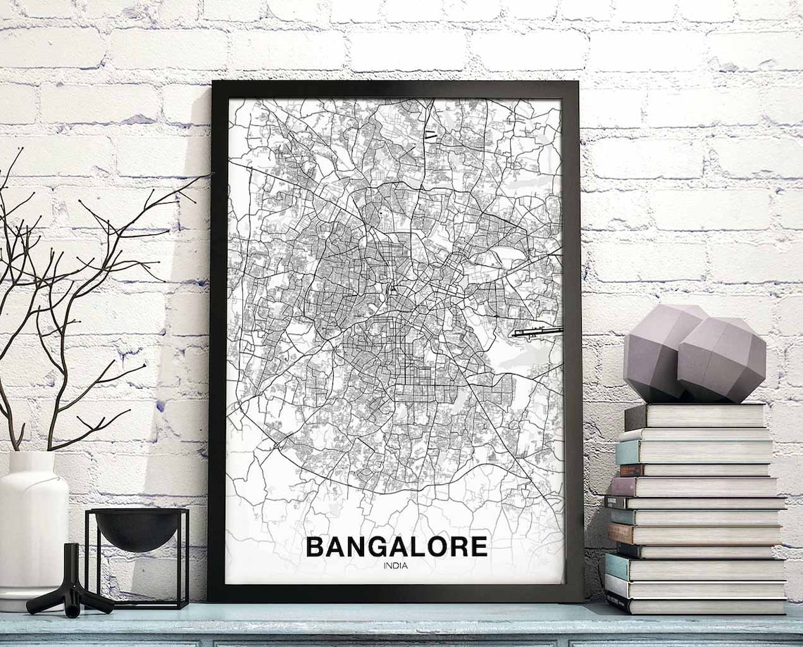 Bangalore India Map Poster, Modern Home Decor