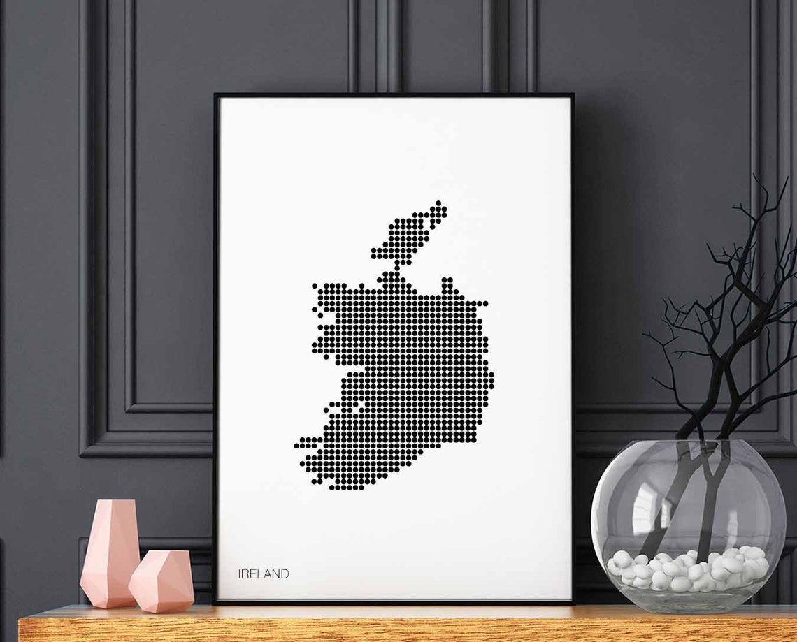 Ireland Minimalist Dotted Map Black and White Modern Travel Poster