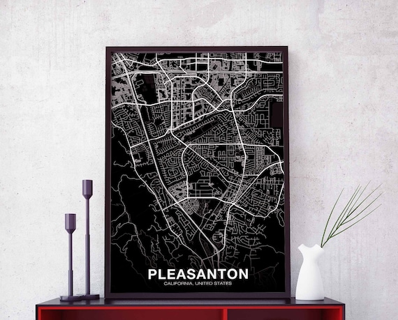 Pleasanton Ca Usa Map Poster Black White Hometown City Print Modern Home Decor Office Decoration Wall Art Dorm Bedroom Gift