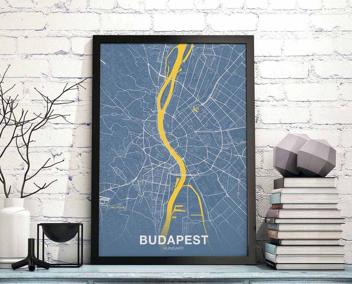 Budapest Hungary Danube River Blue City Street Map Art Poster