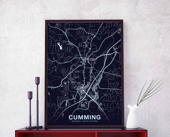 Cumming Georgia Ga Usa Night Blue Poster Hometown City Print Modern Home Decor Office Decoration Wall Art Dorm Bedroom Gift