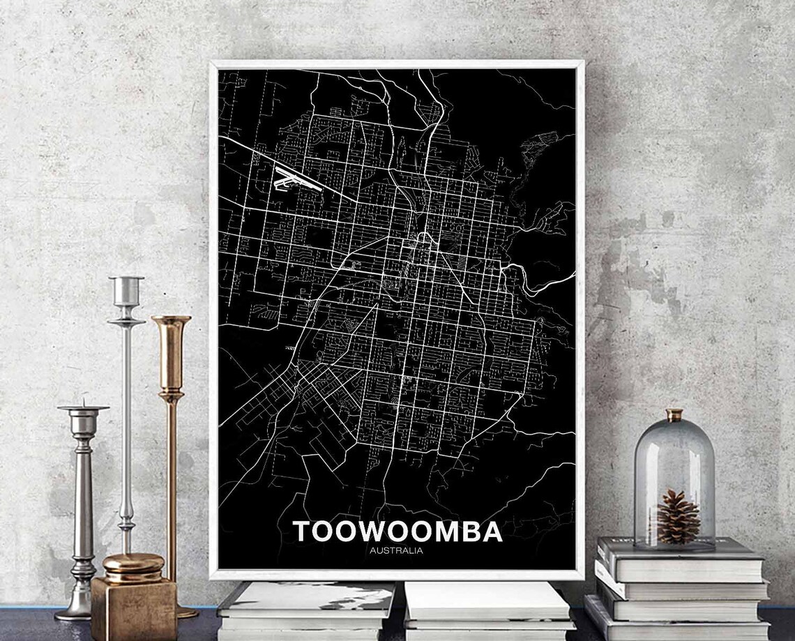 Toowoomba Australia Map Poster, Modern Home Decor