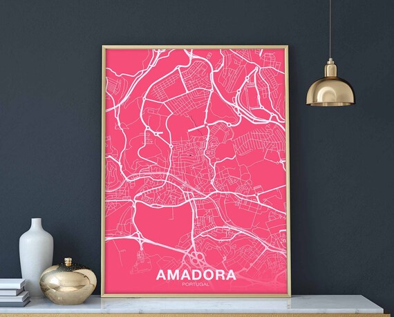 Amadora Portugal Map Poster Color Hometown City Print Modern Home Decor Office Decoration Wall Art Dorm Bedroom Gift