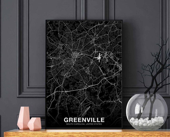 Greenville South Carolina Map Poster, Modern Home Decor