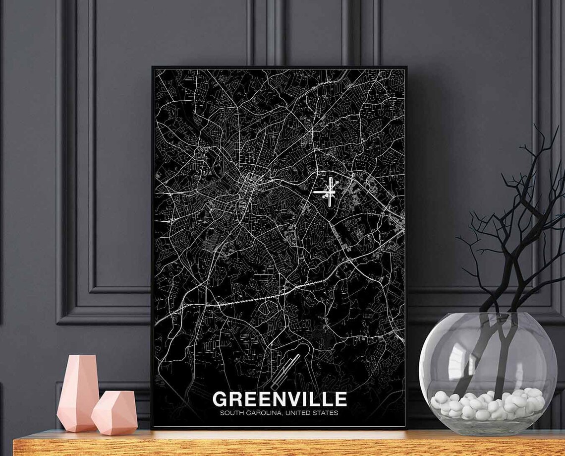 Greenville South Carolina Map Poster, Modern Home Decor