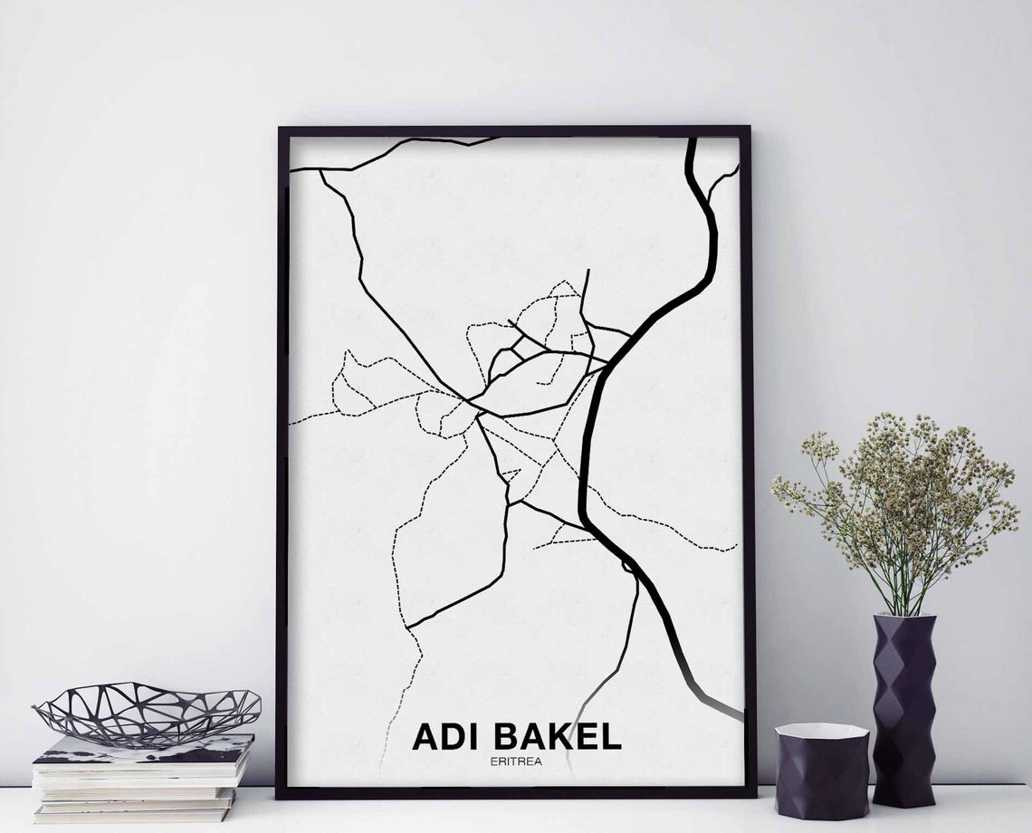 Adi Bakel Eritrea Minimalist Line Map Modern White Home Wall Art